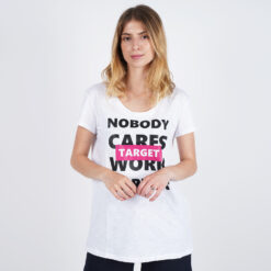 Γυναικείες Μπλούζες Κοντό Μανίκι  Target T Shirt Maκρυ Καλτσα Φλαμα “work Harder” (9000053645_3198)